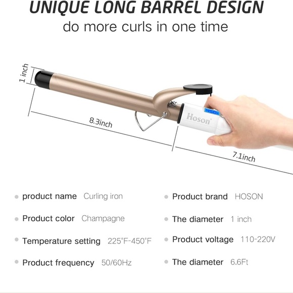 Hoson 1” Ceramic Tourmaline Curling Iron w/LCD Display and 9 Heat Settings - Picture 6 of 6